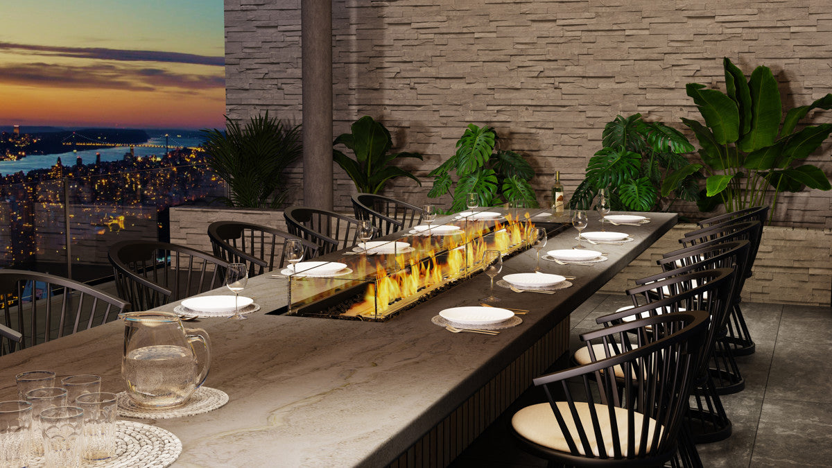 Outdoor Firepit NZ - EcoSmart Linear 130 Fire Pit Kit Black Installed