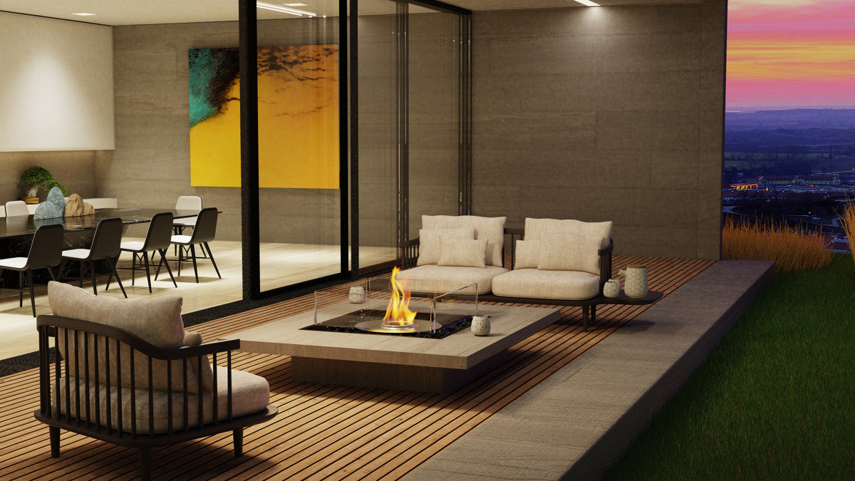 Outdoor Firepit NZ - EcoSmart Square 22 Fire Pit Kit Black Installed