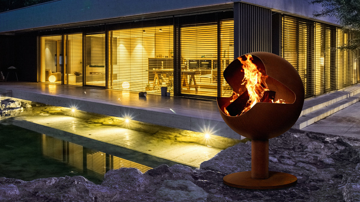 Globe Fireplace Corten Steel Insitu