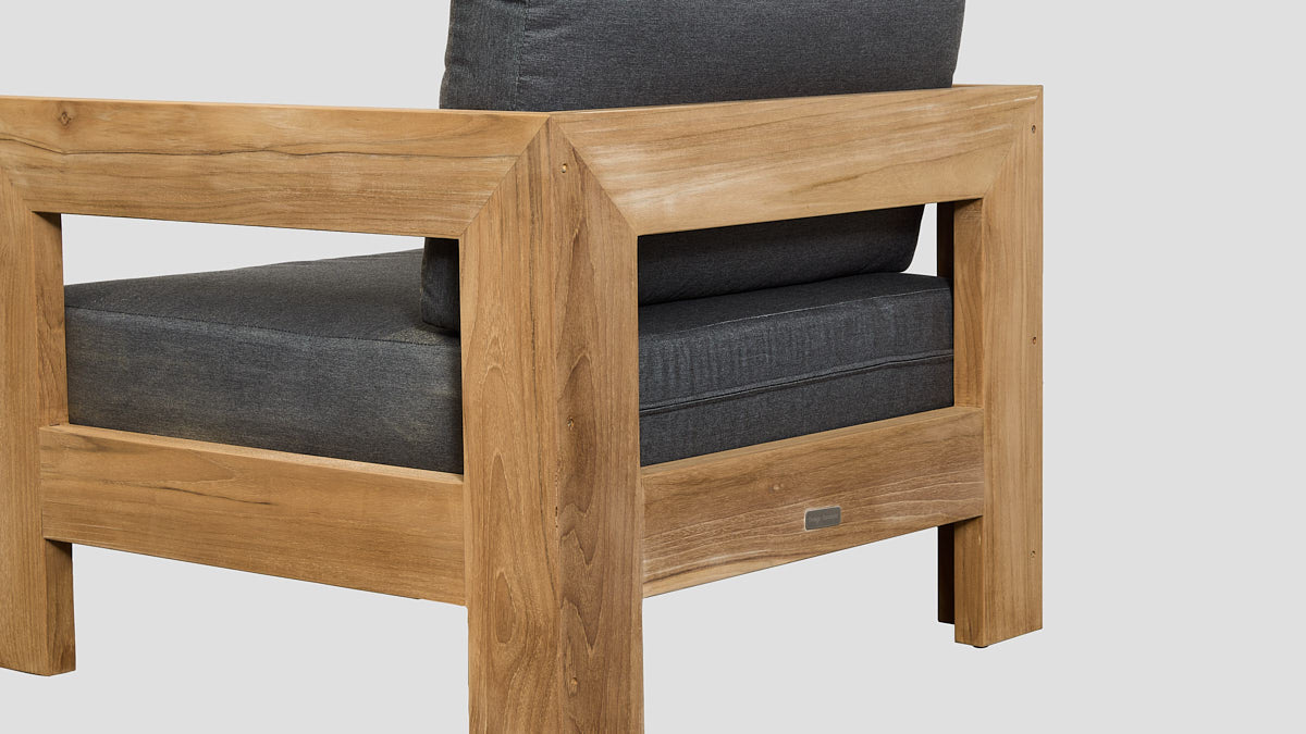 Pauanui Teak Single Sofa Grafito Rear Closeup