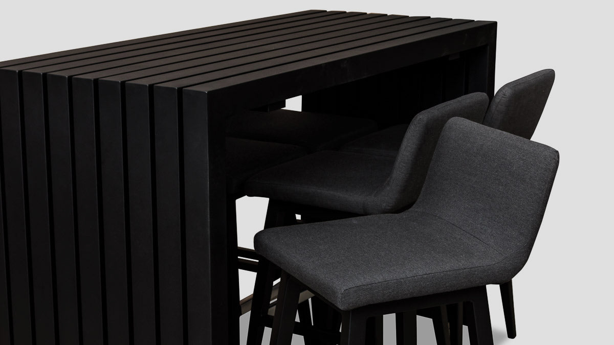 Viaduct Bar Table Chairs Black Sooty Seat Closeup
