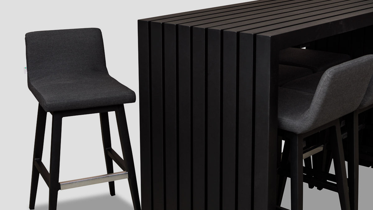 Viaduct Bar Table Chairs Black Sooty Side Closeup