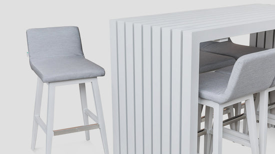 Viaduct Bar Table Chairs White Lead Chine Side Closeup