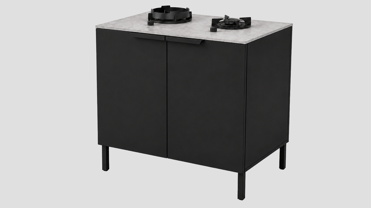 Q-Boo Line 100 2 Burner Cabinet Black with Kreta Dekton