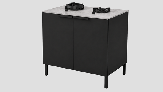 Q-Boo Line 100 2 Burner Cabinet Black with Kreta Dekton