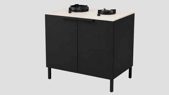 Q-Boo Line 100 2 Burner Cabinet Black with Nacre Dekton