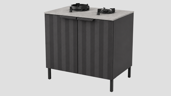 Q-Boo Wave 100 2 Burner Cabinet Black with Kreta Dekton