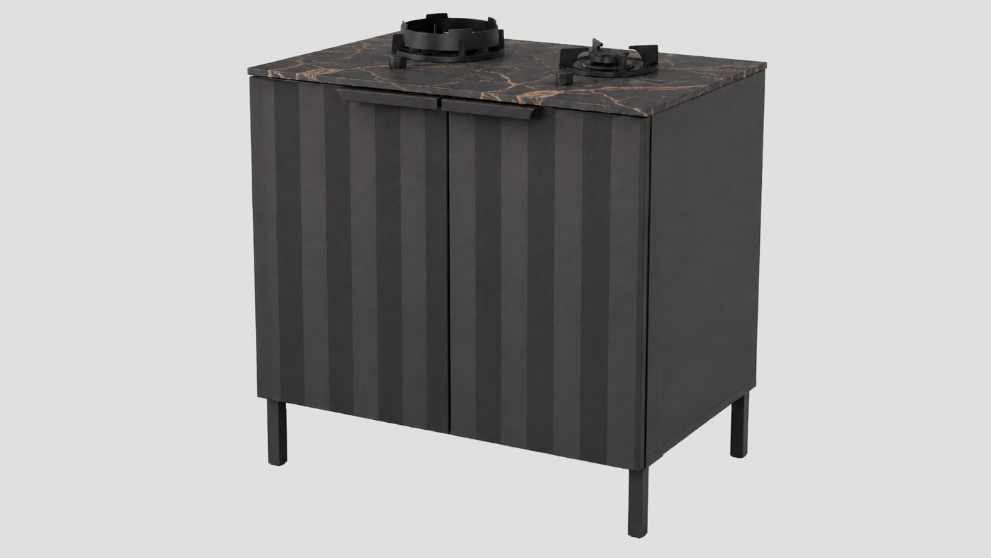 Q-Boo Wave 100 2 Burner Cabinet Black with Laurent Dekton