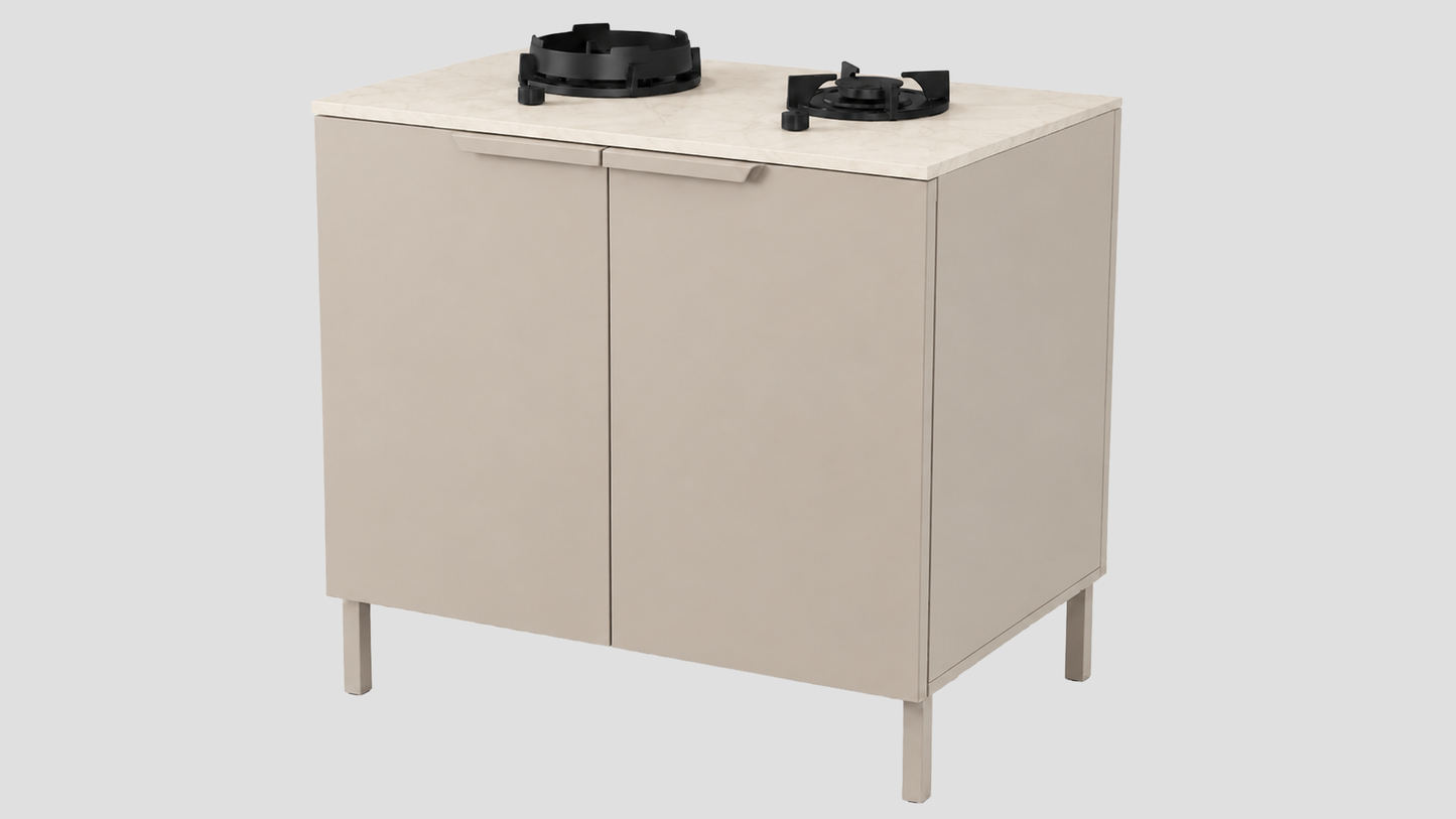 Q-Boo Line 100 2 Burner Cabinet Grey with Nacre Dekton