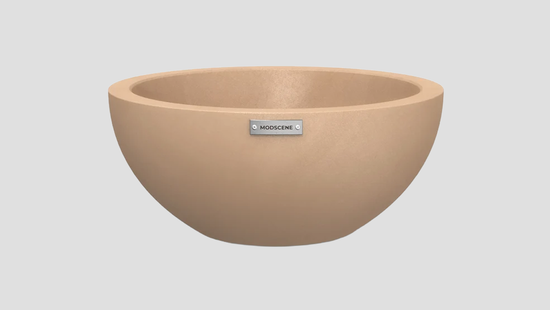 Barcelona 500 Bowl Planter in Earth Camel — spherical outdoor planter with flat base, 50cm diameter