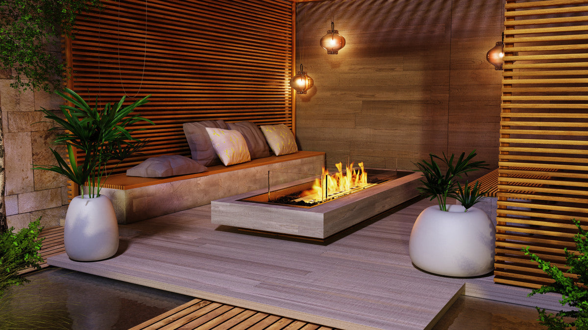 Outdoor Firepit NZ - EcoSmart Linear Curved 65 Fire Pit Kit Black Installed