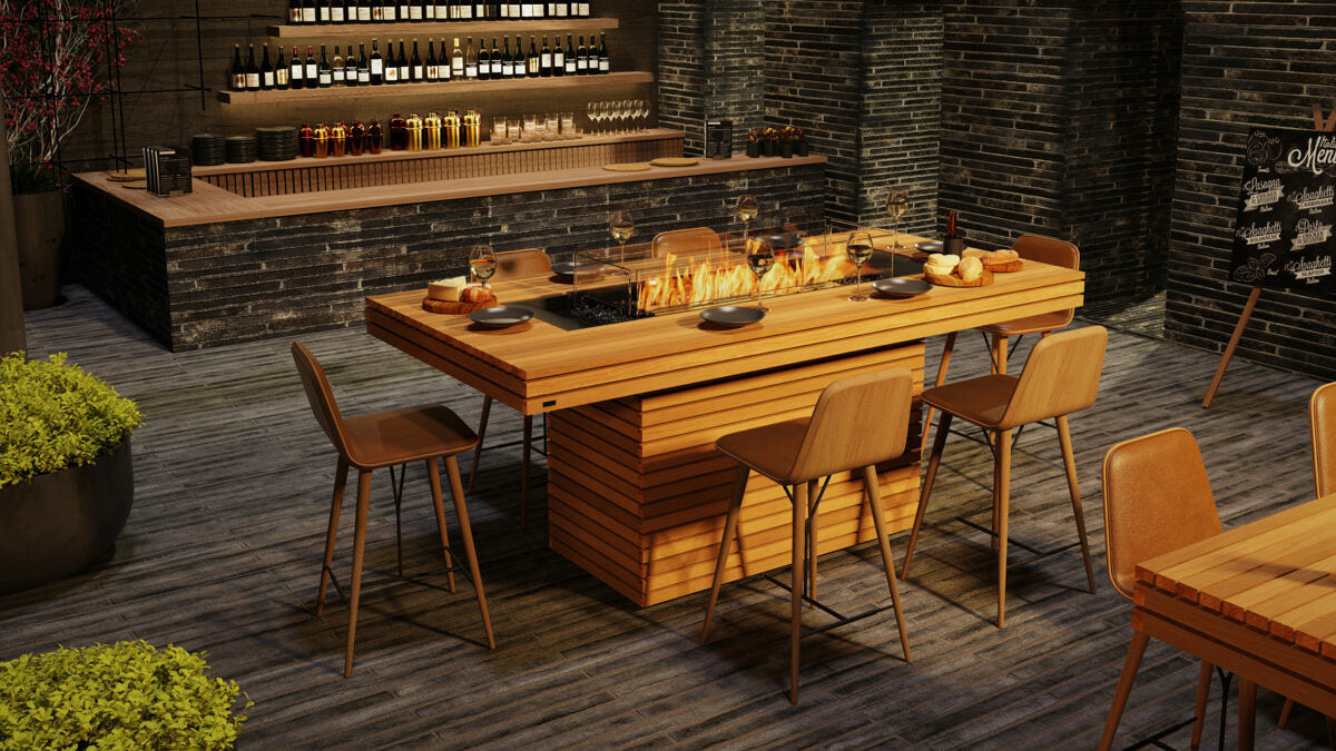 Outdoor Firepit NZ - EcoSmart Gin 90 Bar Teak