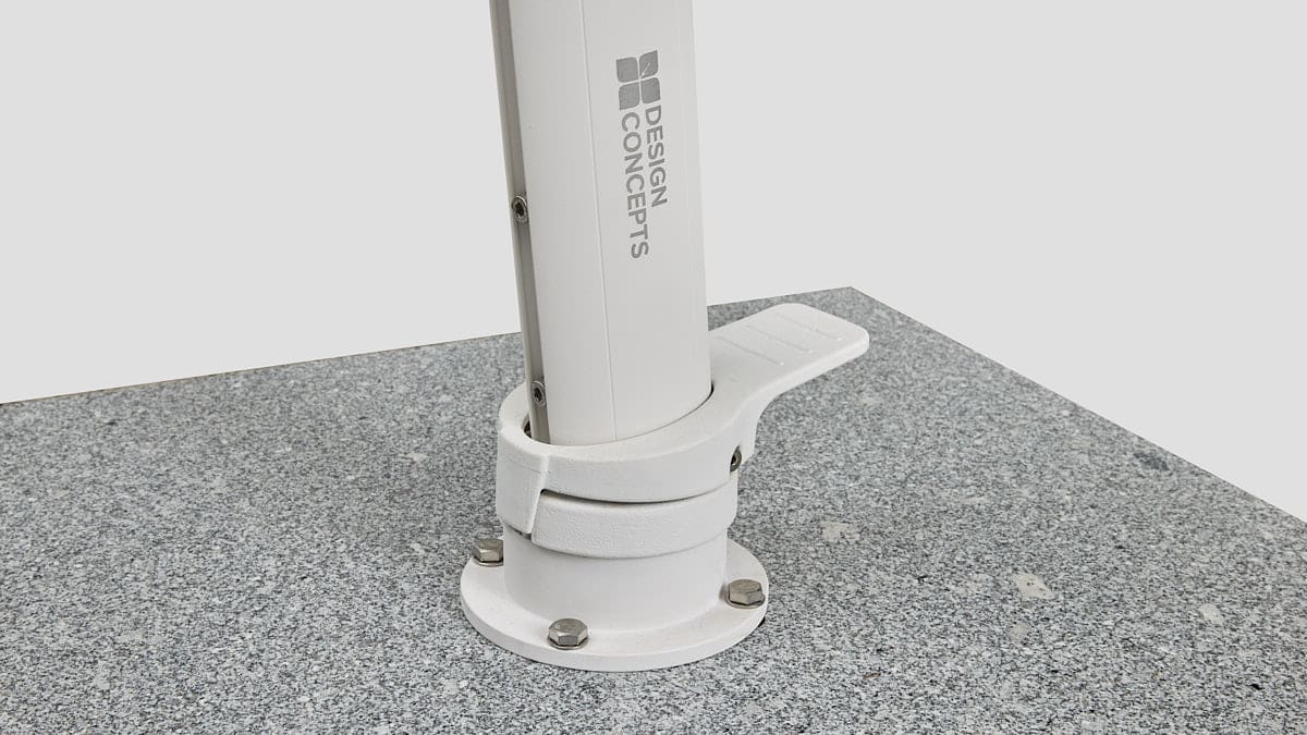 Malibu Cantilever Umbrella White Lead Chine Base Closeup