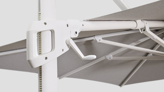 Malibu Cantilever Umbrella White Lead Chine Lever Closeup