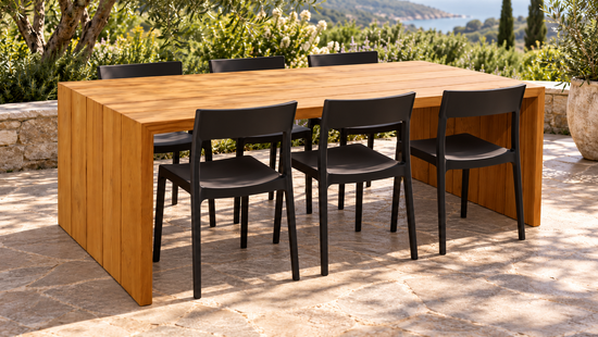 Mangawhai teak dining table in situ - Outdoor dining tables nz