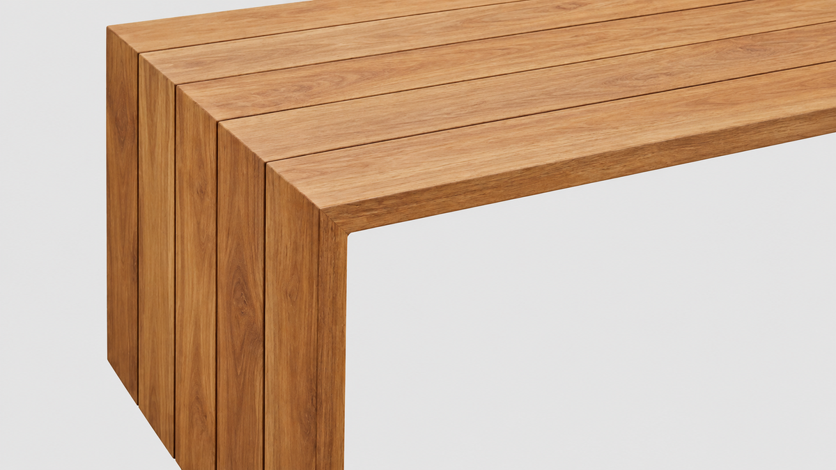 Mangawhai Teak Dining Table closeup 2.2L X 1.0W — outdoor dining tables from Design Concepts NZ