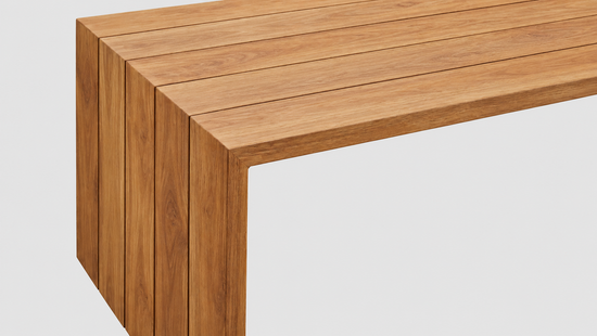 Mangawhai Teak Dining Table closeup 2.2L X 1.0W — outdoor dining tables from Design Concepts NZ