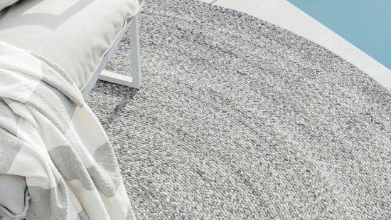 Mornington Outdoor Rug Dark Pebble In Situ Closeup