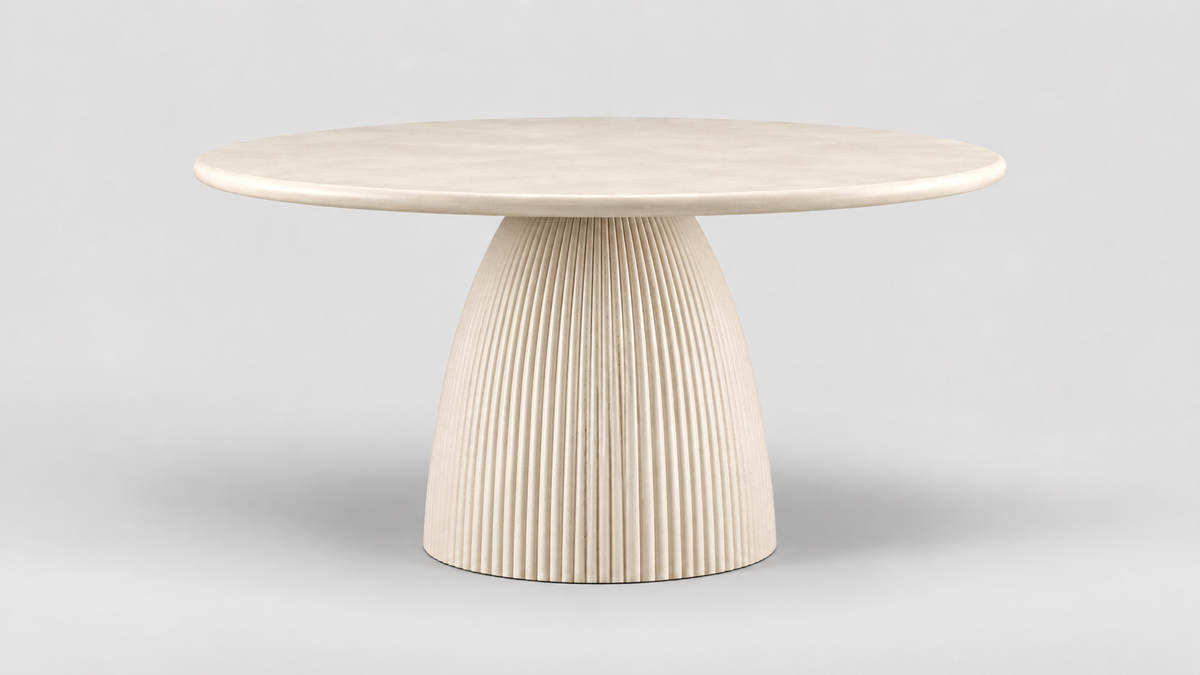 Rangitoto round outdoor dining table in Sandstone Beige, 1200 x 750 mm