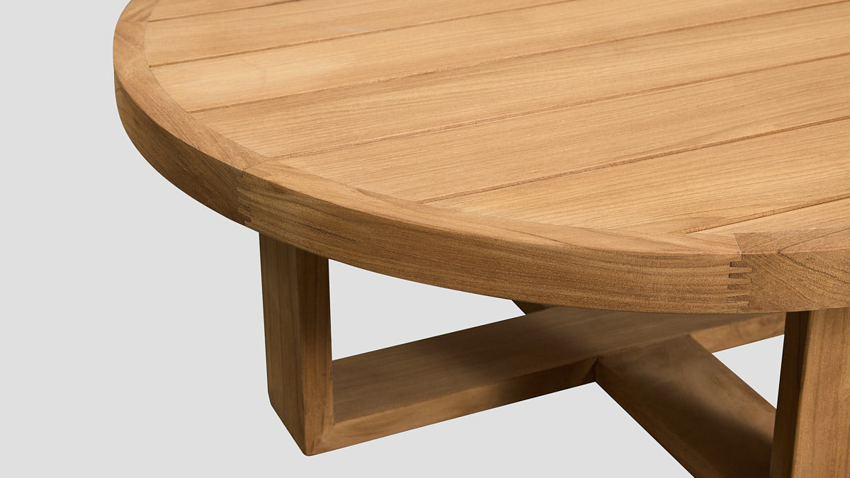 Round Teak Coffee Table Closeup