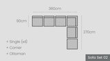 Hahei Sofa Set 02 — l-shape, 360 x 270 cm, 6 pieces