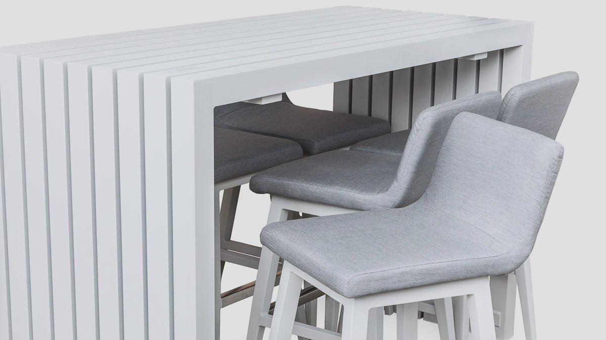 Viaduct Bar Table Stools White Closeup