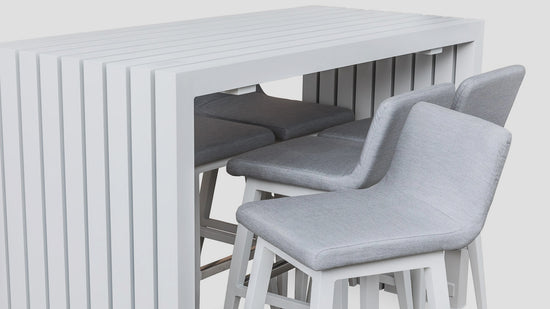 Viaduct Bar Table Stools White Closeup