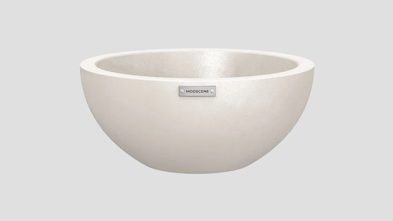 Barcelona 500 Bowl Planter in Bone — spherical outdoor planter with flat base, 50cm diameter