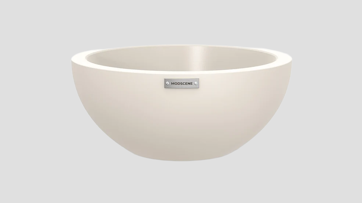 Barcelona 500 Bowl Planter in Ivory — spherical outdoor planter with flat base, 50cm diameter