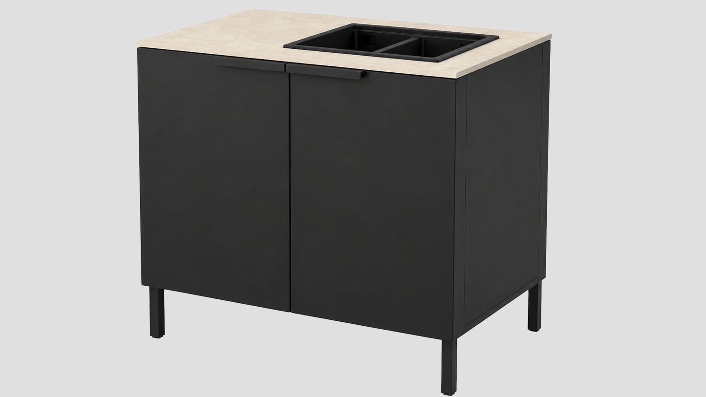 Q-Boo Line 100 Sink Cabinet Black with Nacre Dekton