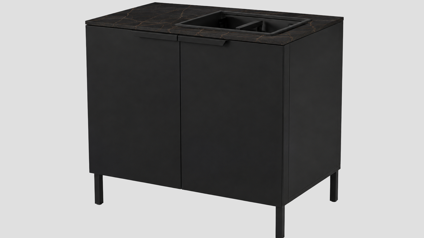 Q-Boo Line 100 Sink Cabinet Black with Laurent Dekton