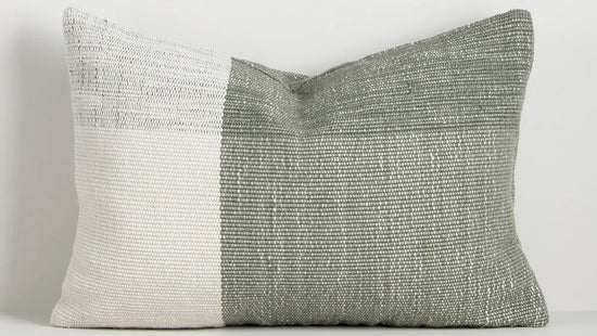 textured white and green outdoor cushion