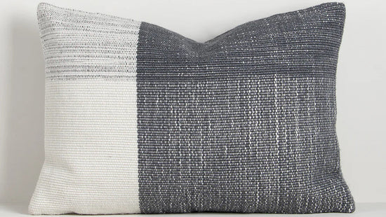 two tone steel blue and white textured outdoor throw cushion