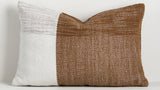two tone textured white and tobacco outdoor throw cushion