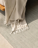 Lonsdale Outdoor Floor Rug in Eucalyptus styled in a covered outdoor space