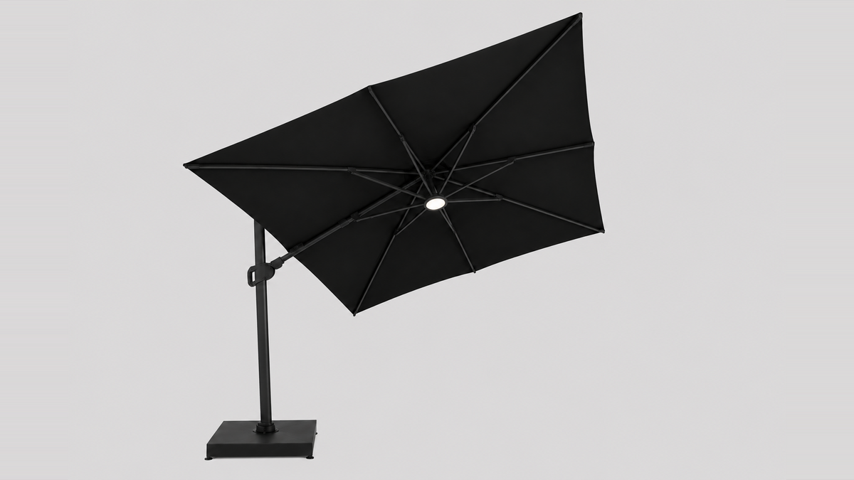 Malibu Cantilever Umbrella Black 2.5M - canopy and frame detail, 2500 x 2500 mm square umbrella