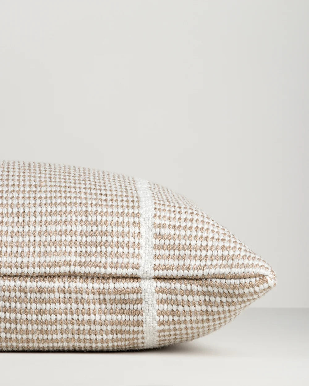 Shore Almond Outdoor Throw Cushion — handwoven edge detail, 400 × 600 mm