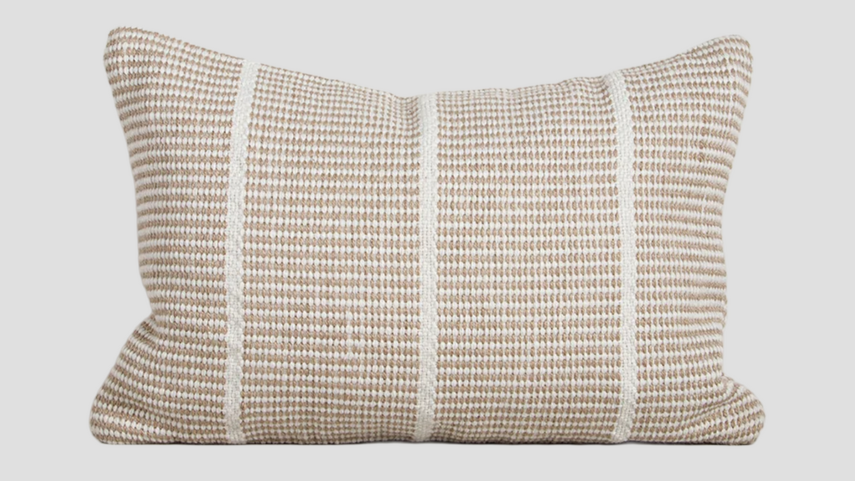 Shore Almond Outdoor Throw Cushion — full cushion, 400 × 600 mm