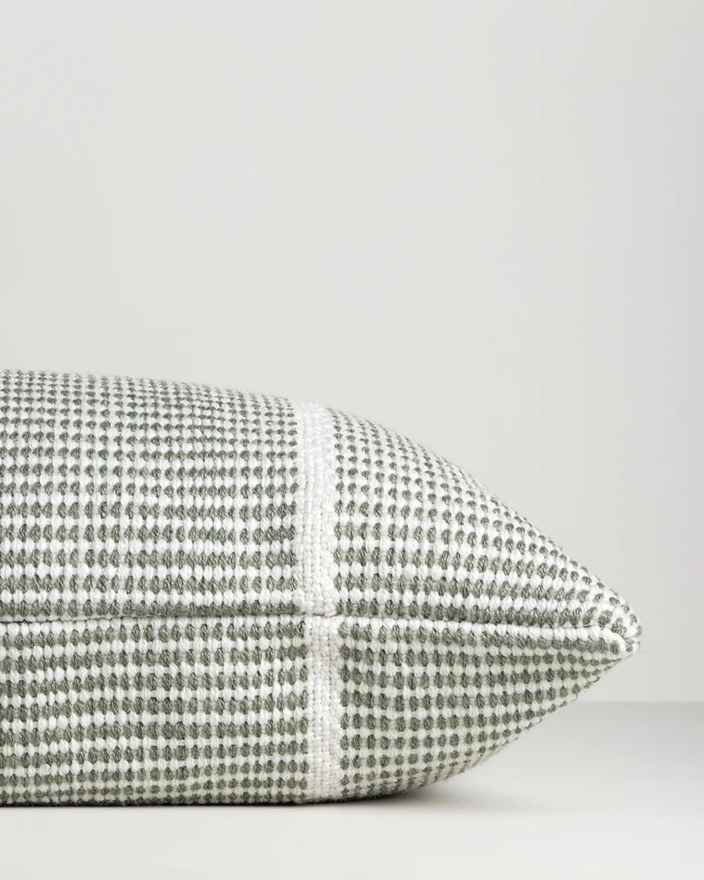 Shore Eucalyptus Outdoor Throw Cushion — handwoven edge detail, 400 × 600 mm