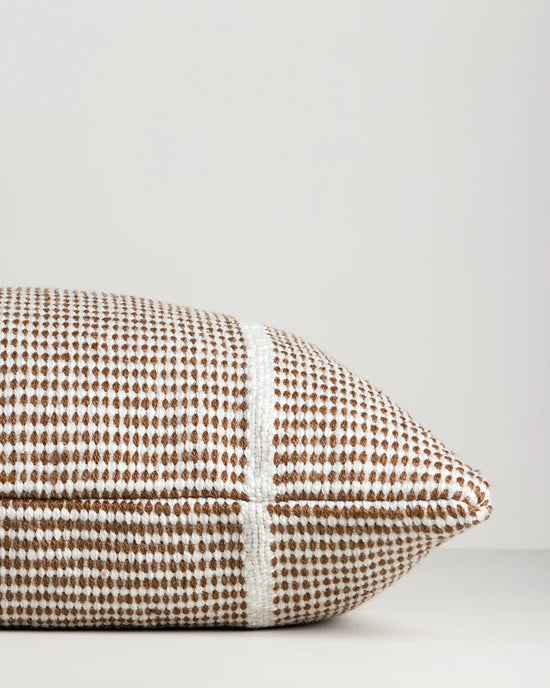 Shore Tobacco Outdoor Throw Cushion — handwoven edge detail, 400 × 600 mm