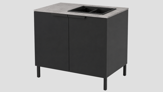 Q-Boo Line 100 Sink Cabinet Black with Kreta Dekton