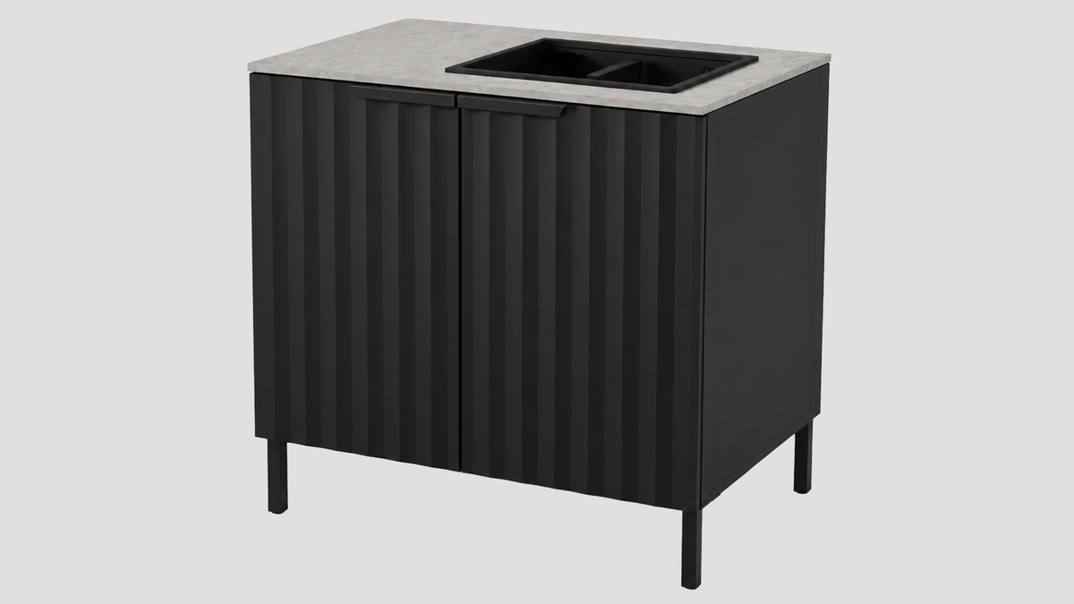 Q-Boo Wave 100 Sink Cabinet Black with Kreta Dekton