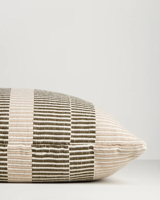Solar Mangrove Outdoor Throw Cushion — handwoven edge detail, 400 × 600 mm