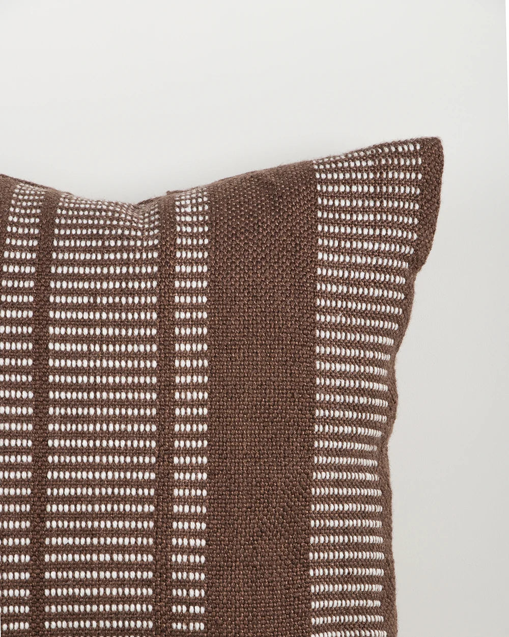 Swell Chocolate Cushion — woven chocolate and off-white pattern detail, 500 × 500 mm
