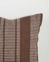 Swell Chocolate Cushion — woven chocolate and off-white pattern detail, 500 × 500 mm