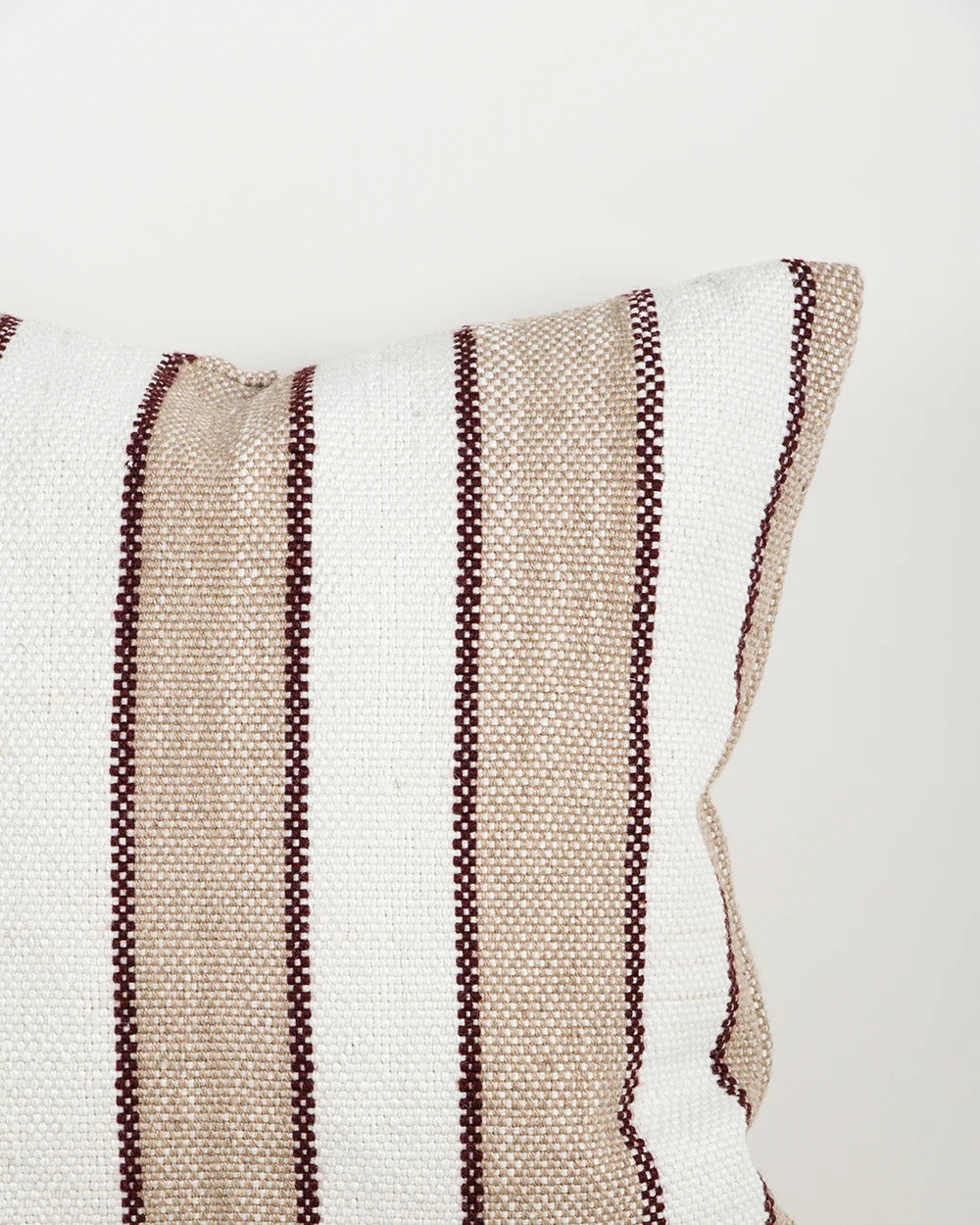 Tidal Terracotta Outdoor Cushion — terracotta, natural and burgundy stripe detail, 500 × 500 mm