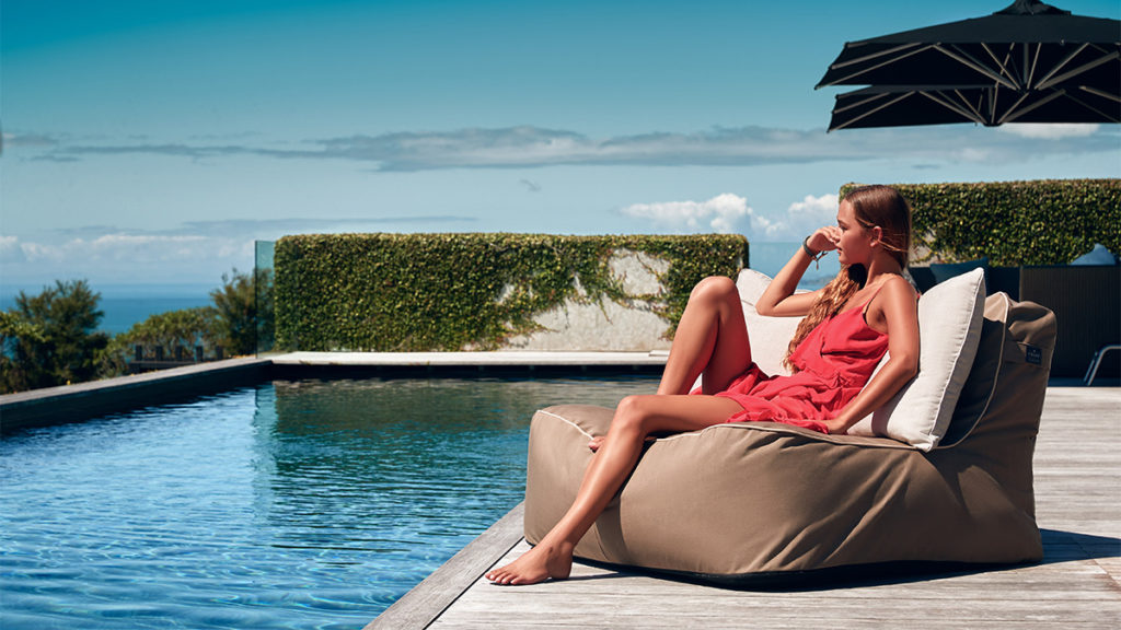 Outdoor Beanbag NZ - Isla Chair Taupe On Patio