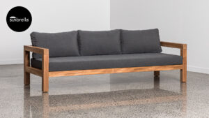 Mahurangi Triple Sofa Teak Cast Slate Angle Sunbrella