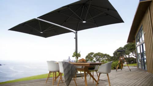 Unity Multi Cantilever Umbrella Duo Lights On